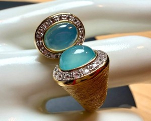 Sterling Silver Bypass Ring - Size 10 Blue Cabochon Style