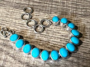 Sterling Silver Turquoise Bracelet - KHR Hallmark 7.5 Inch