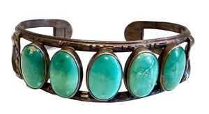 Turquoise Cuff Bracelet - Vintage Sterling Silver