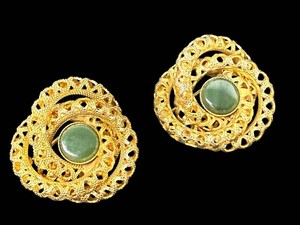 Vintage Brooches - Green Cabochon Filigree Pins (Lot of 2)