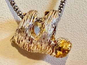 Sterling Silver Sloth Pendant Necklace - Adjustable 18-20 in
