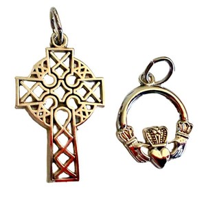 Sterling Silver Pendants - Celtic Cross & Claddagh 2-Piece Set