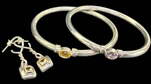 Sterling Silver Jewelry Set - 2 Bracelets & Citrine Earrings