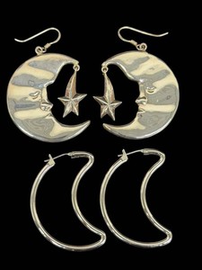 Sterling Silver Moon & Star Earrings With Hoop Pair
