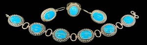 Sterling Silver Blue Howlite Jewelry Set - Ring, Bracelet & Earrings