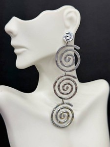 Statement Dangle Earrings - Silver-Tone Spiral Pair