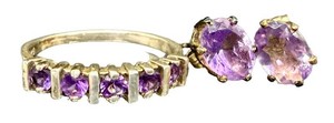 Amethyst Jewelry Set - Sterling Silver Ring & Earrings Size 7.75
