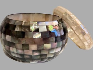 Bracelet Pair - Mosaic Shell-Style Cuff & Translucent Bangle