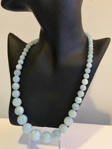Aquamarine Beaded Necklace - Graduated Beads Magnetic Closure 18 in
