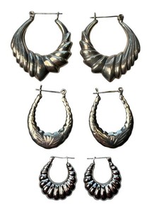 Vintage Sterling Silver Hoop Earrings - 3 Pairs
