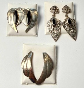Vintage Sterling Silver Earrings - 3 Pairs, Black Onyx
