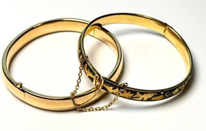 Vintage Bracelets - Napier Gold Tone & Black Floral Enamel (Lot of 2)
