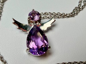 Amethyst Angel Pendant Necklace - Sterling Silver