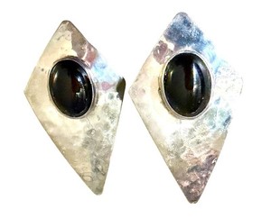 Onyx Earrings - Sterling Silver Geometric Pair