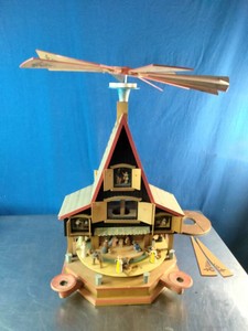 Vintage traditional wooden German Christmas pyramid advent house