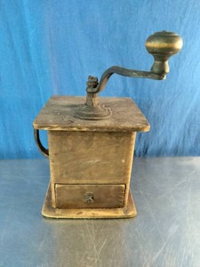 Antique wooden box coffee grinder