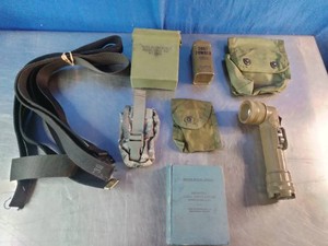 A collection of military surplus gear and training equipment