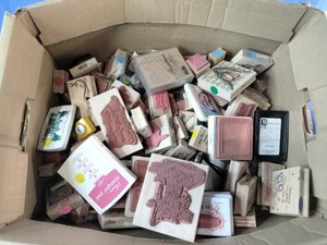 Large collection of assorted wood-mounted rubber stamps