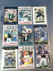 A collection of vintage NFL football quarterback trading cards