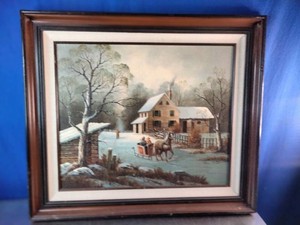 Classic Americana folk art winter landscape