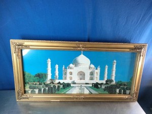 A festive light installation or display depicting the famous Taj Mahal