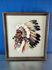 Vintage 1970s Sunset Stitchery or Horizon Designs Indian Chief