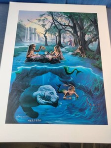 A limited-edition print titled Mermaids Tea Party by the American surrealist artist Jim Warren.