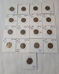 1939 - 1955 Bag of Carded Cents  - 16 Coins