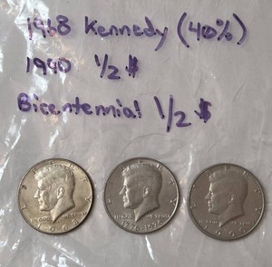1968 (40%)Silver Kennedy Half Dollar, 1990 Kennedy Half Dollar, 1776-1976 Kennedy Half Dollar