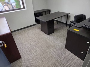(3) desks, Credenza, Chair, (2) Mon...
