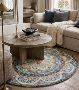 $125 LR Home 5ft Round Indoor Rug - Floral Blue