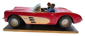 UK - Hand-Carved Folk Art 1957 Chevrolet Corvette Wooden Sculpture
