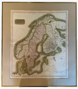 UK - 1821 John Thomson Hand-Colored Map of Scandinavia, Custom Framed