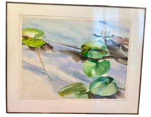 UK - Mid-Century Impressionist Water Lily Pond Watercolor, Signed Swanson & Dated 1951