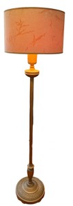 UK - Art Deco Carved Wood Floor Lamp with Amber Glass Accent - 56