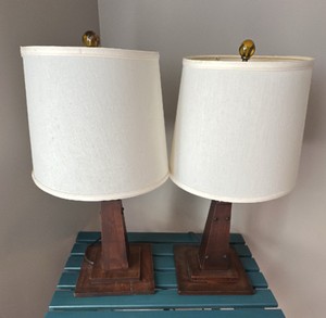 UP - Mid-Century Modern Tapered Walnut Table Lamps