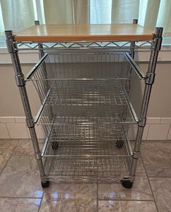 UPB - 3-Tier Chrome Rolling Utility Cart with Wood Top