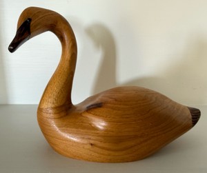 LR - Howard Von Ruden Hand-Carved Wooden Swan Decoy Sculpture