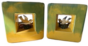 DR - Vintage 1951 McCoy Pottery Bird in a Window Planter Vases (Pair)