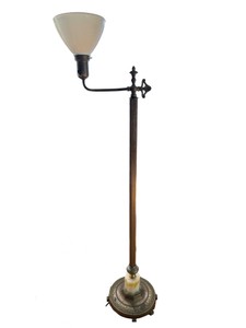 DR - Mid-Century Swing-Arm Floor Lamp with Milk Glass & Marble Accent