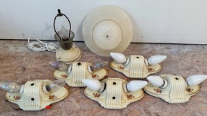 UG -  1930s Art Deco Ribbed Porcelain Flush-Mount Light Fixture Lot