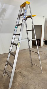 G -  8 Werner Aluminum Stepladder with Tool Top & Pail Shelf