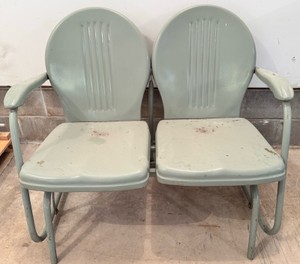 G - Mid-Century Clamshell Metal Double Glider Bench
