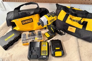 G - Dewalt 20V MAX Brushless Impact Driver Lot with Bags, Battery, & Accessories