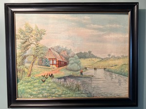 H - Charming Pastoral Landscape Oil Painting