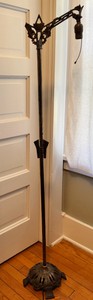 B1 - Vintage 1920s Art Deco Cast Iron Bridge Arm Floor Lamp