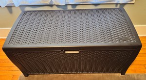 B1 - Suncast 73-Gallon Resin Wicker Deck Box  Storage Trunk