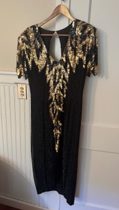 Vintage Black & Gold Sequin Harolo Black Tie Evening Gown