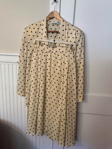 Vintage Anne Klein Cream & Black Polka Dot Skirt Suit