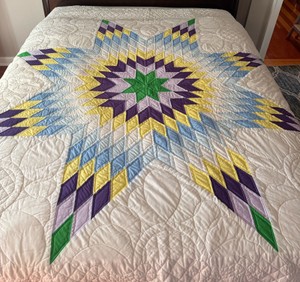 Handmade Lone Star Quilt  Purple, Blue, Yellow & Green